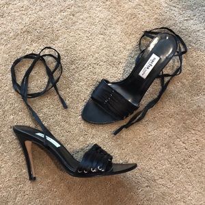 Sacha London Ankle Strap Black Silk Heels